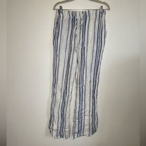 NWT White/Blue/Gold vertically striped pants.